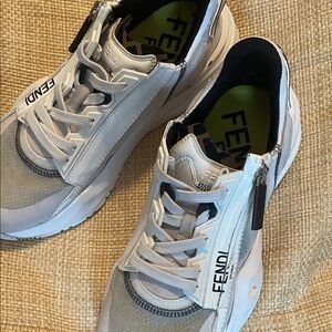 Fendi women’s White Off Gray fendi flow sneakers sz 8